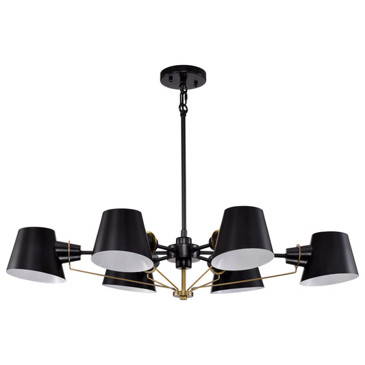 Baxter - 6 Light Oval Chandelier - Black with Burnished Brass