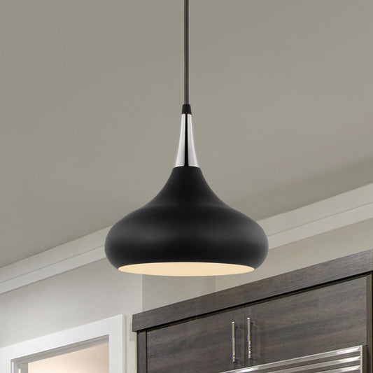 Phoenix - 1 Light Small Pendant with Matte Black - Polished Nickel Finish