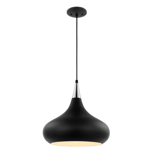 Phoenix - 1 Light Medium Pendant with Matte Black - Polished Nickel Finish
