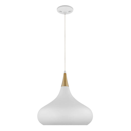 Phoenix - 1 Light Medium Pendant with Matte White - Burnished Brass Finish