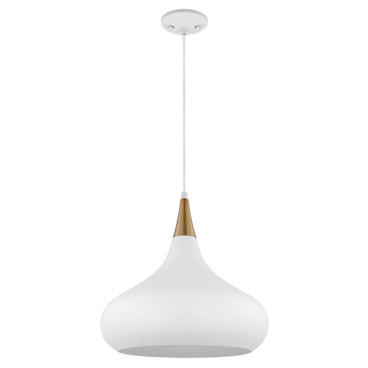 Phoenix - 1 Light Medium Pendant with Matte White - Burnished Brass Finish