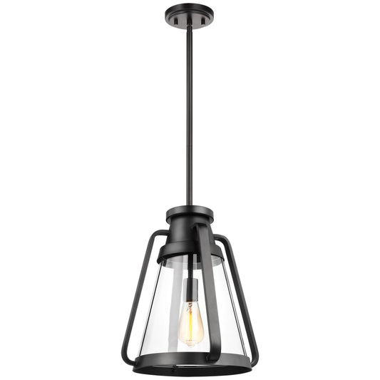 Everett - 1 Light 14" Pendant - Matte Black with Clear Glass