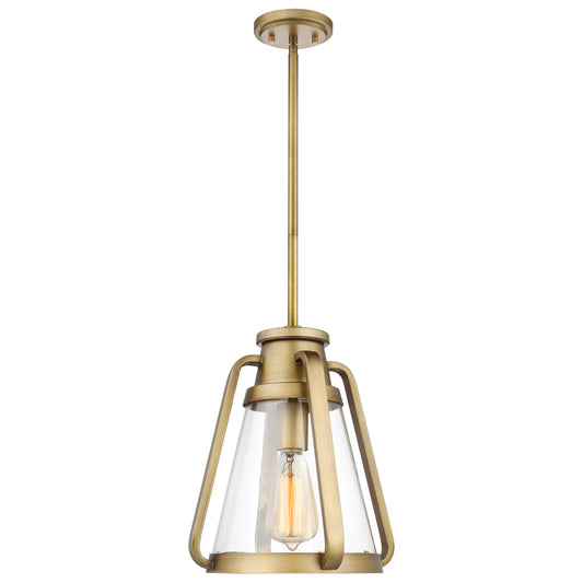 Everett - 1 Light 10" Pendant - Natural Brass with Clear Glass