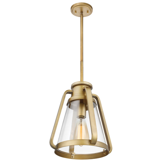 Everett - 1 Light 10" Pendant - Natural Brass with Clear Glass