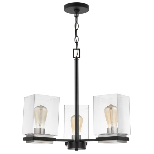 Crossroads - 3 Light Chandelier with Matte Black - Clear Glass