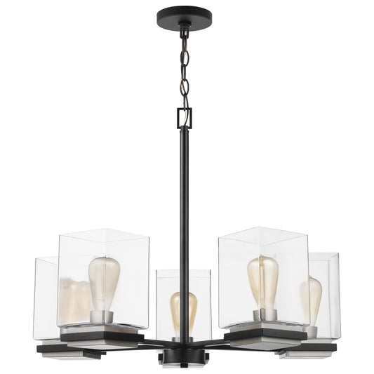 Crossroads - 5 Light Chandelier with M          atte Black - Clear Glass