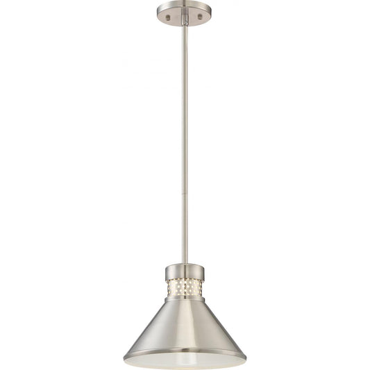 Doral - Small LED Pendant - Brushed Nickel Finish with White Accents