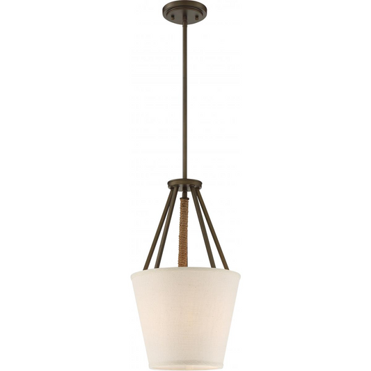 Seneca - 3 Light 12'' Pendant with Beige Linen Fabric Shade - Aged Bronze Finish with Rope Accent