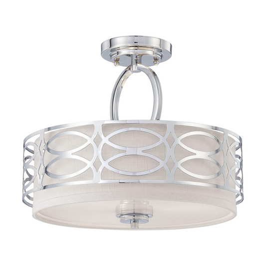 Harlow - 3 Light Semi Flush with Slate Gray Fabric Shade - Polished Nickel Finish