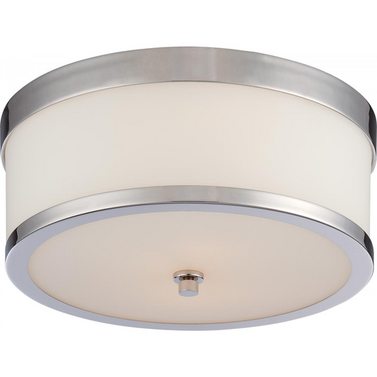 Celine - 2 Light Flush with Satin White Glass - Polished Nickel Finish