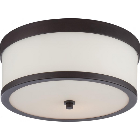 Celine - 2 Light Flush with Satin White Glass - Venetian Bronze Finish