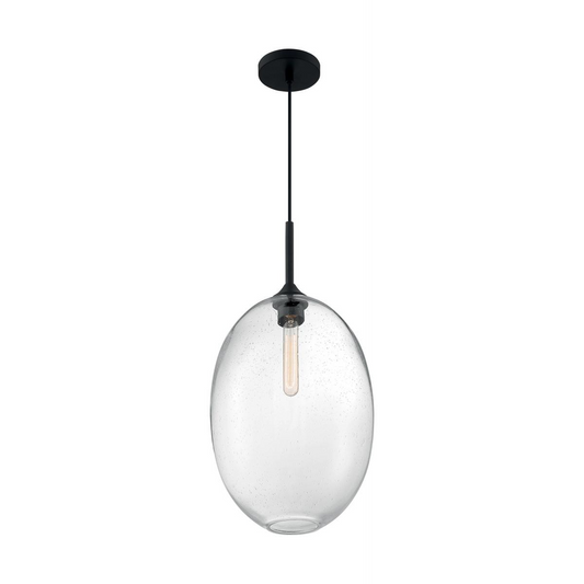 Aria - 1 Light Large Pendant with Seeded Glass - Matte Black Finish