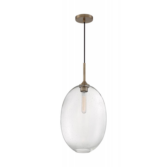 Aria - 1 Light Large Pendant with Seeded Glass - Burnished Brass Finish