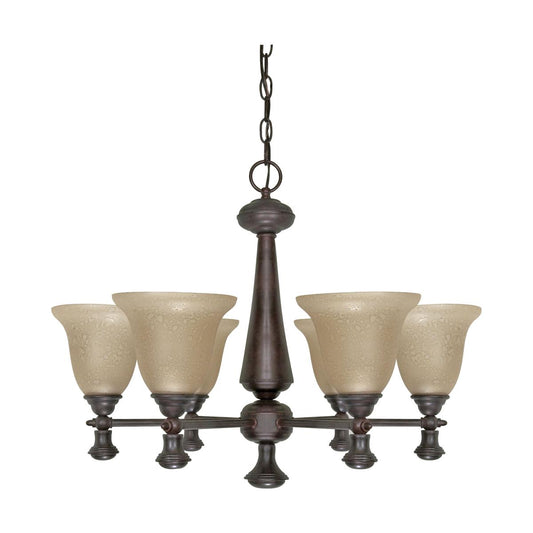 Mericana - 6-Light 26" Old Bronze Chandelier with Amber Water Glass