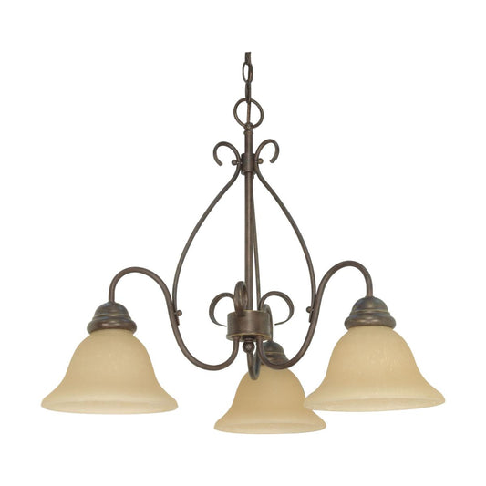 Castillo - 3 Light Chandelier with Champagne Linen Washed Glass - Sonoma Bronze Finish
