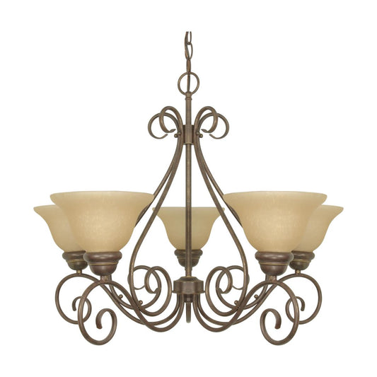 Castillo - 5 Light Chandelier (Arm Up) with Champagne Linen Washed Glass - Sonoma Bronze Finish