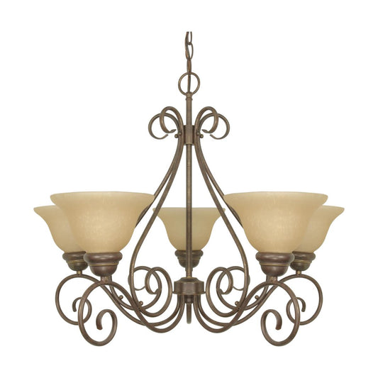 Castillo - 5 Light Chandelier (Arm Up) with Champagne Linen Washed Glass - Sonoma Bronze Finish