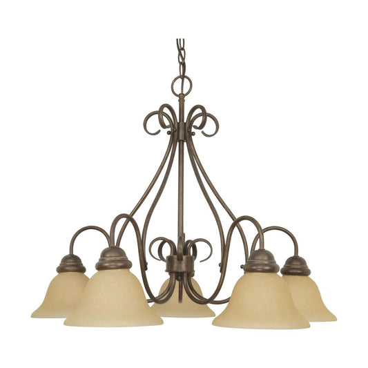 Castillo - 5 Light Chandelier (Arm Down) with Champagne Linen Washed Glass - Sonoma Bronze Finish