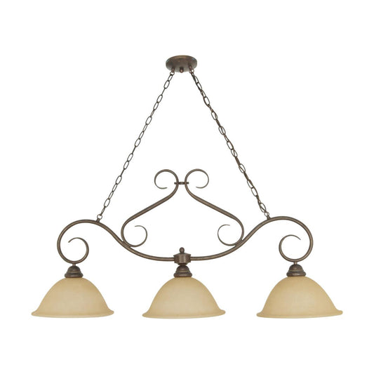 Castillo - 3 Light Island Pendant with Champagne Linen Washed Glass - Sonoma Bronze Finish