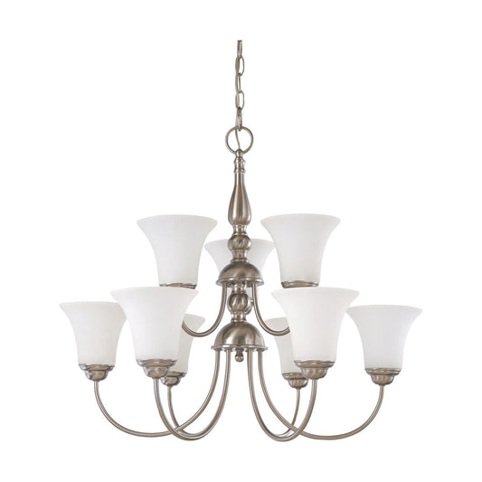 Dupont - 9 Light 2 Tier Chandelier with Satin White Glass - Brushed Nickel Finish