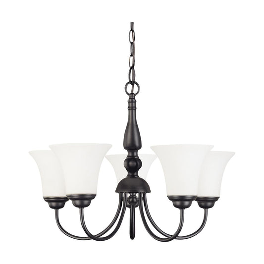 Nome - 5 Light Chandelier with Satin White Glass - Dark Chocolate Bronze Finish