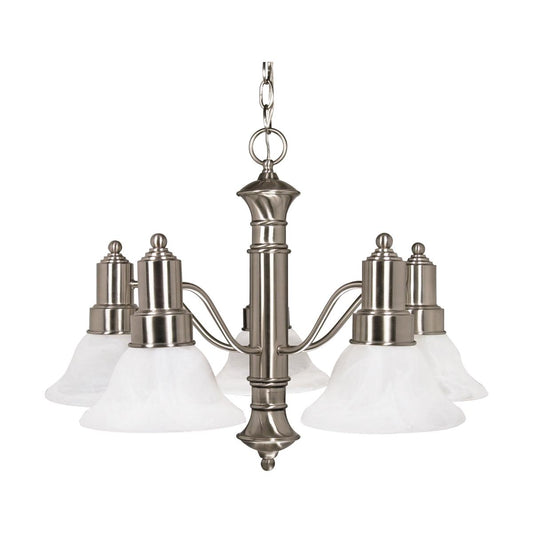 Gotham - 5 Light Chandelier with Alabaster Glass - Brushed Nickel Finish