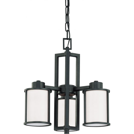 Odeon - 3 Light Chandelier with Satin White Glass - Aged Bronze Finish