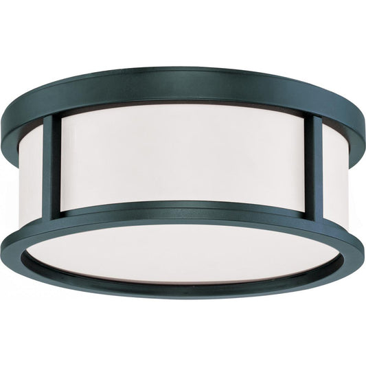 Odeon - 13'' Flush Dome with Satin White Glass - Aged Bronze Finish