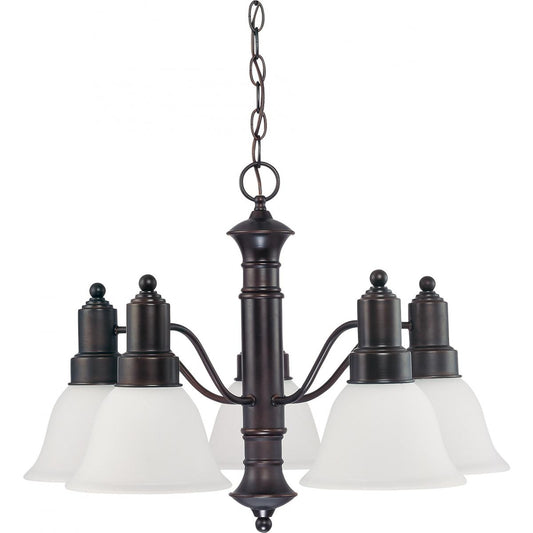 Gotham - 5 Light Chandelier with Frosted White Glass - Mahogany Bronze Finish