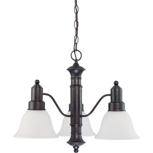 Gotham - 3 Light Chandelier with Frosted White Glass - Mahogany Bronze Finish