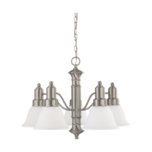 Gotham - 5 Light Chandelier with Frosted White Glass - Brushed Nickel Finish