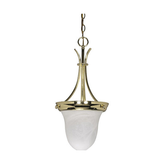 Bell - 1 Light Pendant with Polished Brass Finish - Alabaster Glass