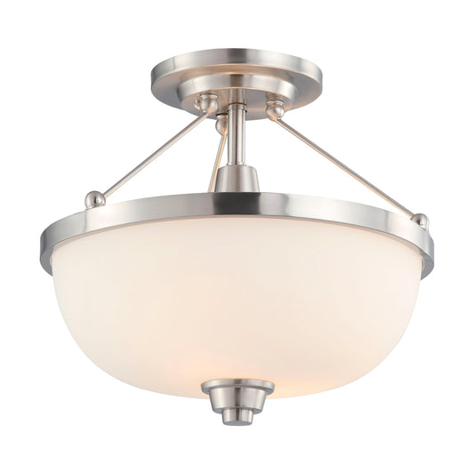 Helium - 2 Light Semi Flush with Satin White Glass - Brushed Nickel Finish