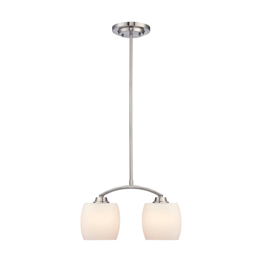 Helium - 2 Light Mini Pendant with Satin White Glass - Brushed Nickel Finish