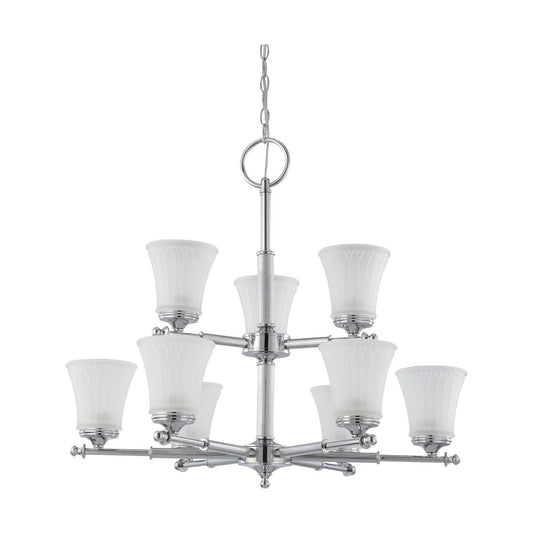 Teller - 9 Light Two Tier Chandelier with Frosted Etched Glass - Polished Chrome Finish