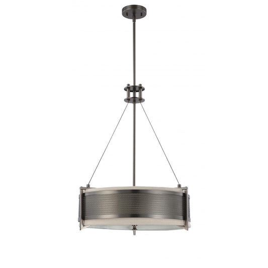 Diesel - 4 Light Round Pendant with Khaki Fabric Shade - Hazel Bronze Finish