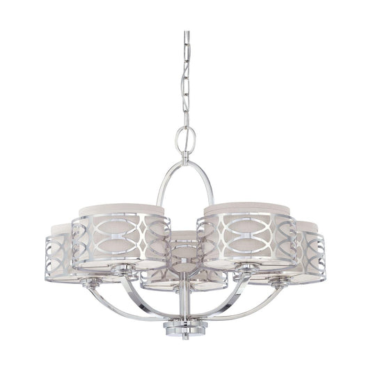 Harlow - 5 Light Chandelier with Slate Gray Fabric Shades - Polished Nickel Finish