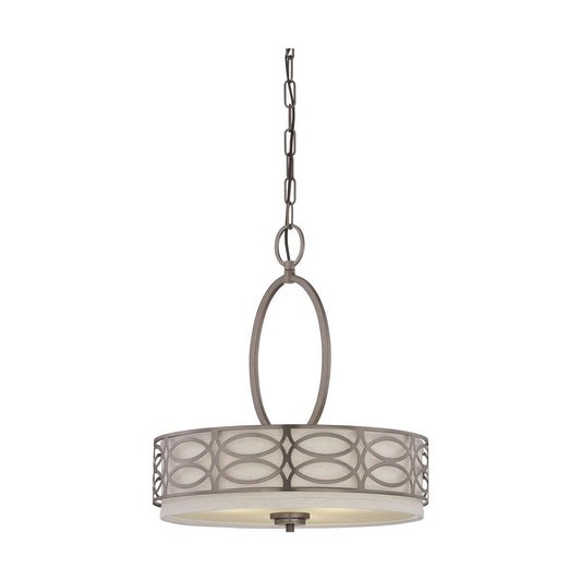 Harlow - 3 Light Pendant with Khaki Fabric Shades - Hazel Bronze Finish