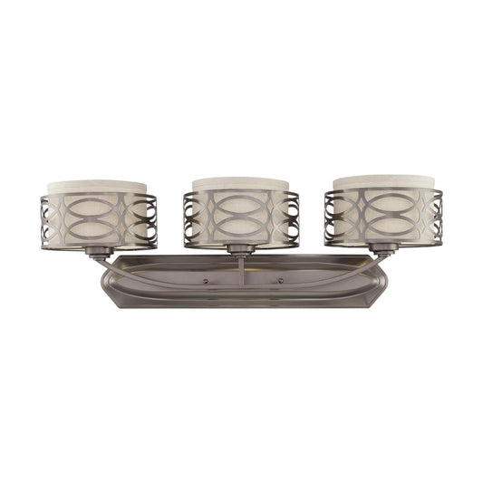Harlow - 3 Light Vanity with Khaki Fabric Shades - Hazel Bronze Finish