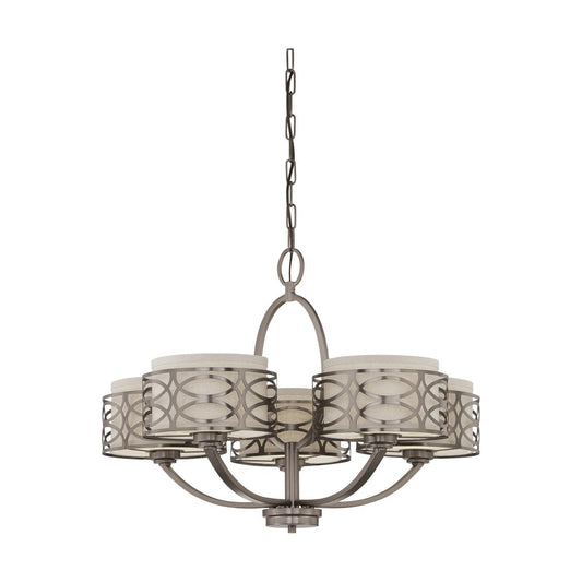 Harlow - 5 Light Chandelier with Khaki Fabric Shades - Hazel Bronze Finish