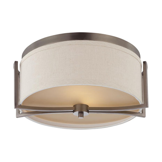 Gemini - 2 Light Flush Dome with Khaki Fabric Shade - Hazel Bronze Finish