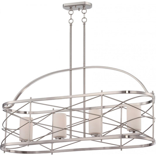 Ginger - 4 Light Island Pendant with Satin White Glass - Brushed Nickel Finish