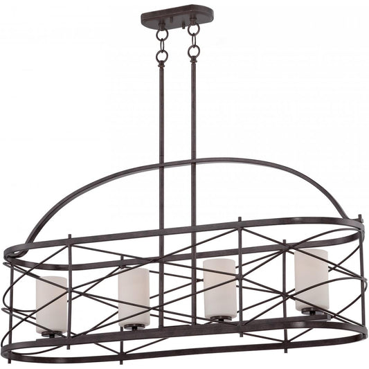 Ginger - 4 Light Island Pendant with Satin White Glass - Old Bronze Finish