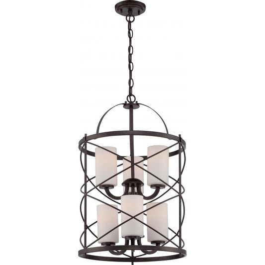Ginger - 6 Light 2 Tier Chandelier with Satin White Glass - Old Bronze Finish