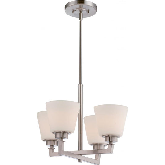 Mobili - 4 Light Chandelier with Satin White Glass - Brushed Nickel Finish