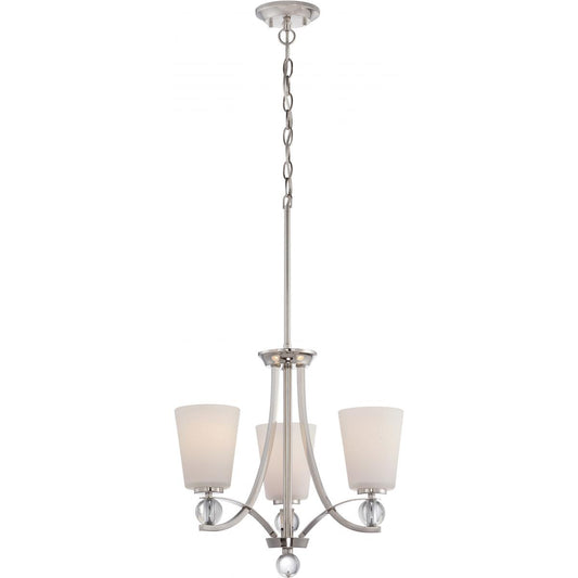 Connie - 3 Light Chandelier with Satin White Glass - Polished Nickel Finish