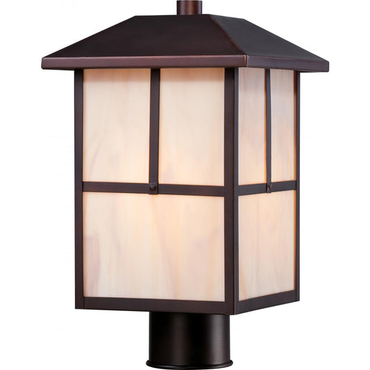 Tanner - 1 Light Post Lantern with Honey Stained Glass - Claret Bronze Finish