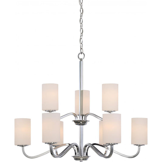 Willow - 9 Light 2-Tier Hanging with White Glass - Polished Nickel Finish