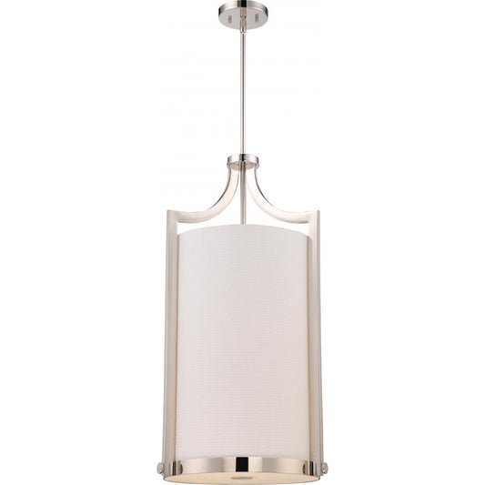 Meadow - 4 Light Large Foyer Pendant with White Fabric Shade - Polished Nickel Finish