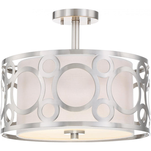 Filigree - 2 Light Semi Flush With White Linen Shade - Brushed Nickel Finish